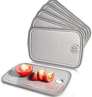 DIFULI Breakfast Boards, Set of 6, 29 x 19 x 0.9 cm Chopping Board Set, Bread Board Plastic, Non-Slip with Juice Groove and Handle, Dishwasher Safe, BPA-Free, Antibacterial, Granite Look, Grey