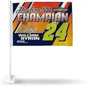 Rico Industries NASCAR Racing 2025 Daytona 500 Champion Double Sided Car Flag - 16" x 19" - Strong Pole That Hooks onto Car/Truck/Automobile