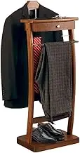 Valet Stand Wooden with Drawer and Tray, Men and women Freestanding Floor Standing Clothes Valet Stand for Living Room Office Dressing Room 44.4x30x112.2 CM