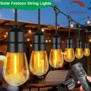 48FT Solar Dimmable Festoon String Lights 15+1 LED Bulbs Xmas Wedding w/ Remote