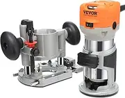 VEVOR Wood Router, 1.25HP 800W, Compact Wood Trimmer Router Combo Tool with Plunge and Fixed Base, 30000RPM 6 Variable Speeds, with 1/4'' & 5/16'' Collets Dust Hood, for Woodworking Slotting Trimming