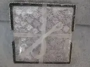 Silver Beaded Coasters Square Set Of 4 New with Matching Holder New No Tag/Box