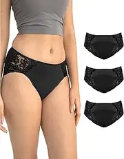 [Neione] Period Underwear Menstrual Panties Postpartum Briefs Women Lace Hipster, 3-pk Panther, Large