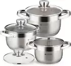 Standard 6-Piece Stainless Steel Induction Cookware Set, Dishwasher Safe Pots, M