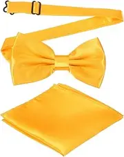 [uxcell] Bow Tie for Men, Adjustable Bow Ties with Pocket Square Solid Color Triple Fold Pre-tied Bow Ties Sets for Wedding, Parties, Dinner, and Business (Gold)