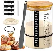 Sourdough Starter Jar, Bread Starter Jar - Yogurt Fermentation Kit for Beginners | Glass Sawager Starter Jar Kit and Temperature Gauge Paper for Bread Baking