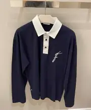 New Authentic Salvatore Ferragamo Men Long Sleeve Polo Logo F Cheat XL XXL $760