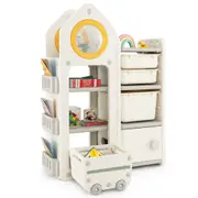 Costway Toy Storage Organizer Toy Chest Bookshelf w/Trolley Storage Bins Cabinet Playroom