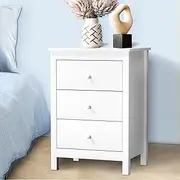 [OIKITURE] White Bedside Table with 3 Drawers Wooden Bed Side Table End Table Nightstand