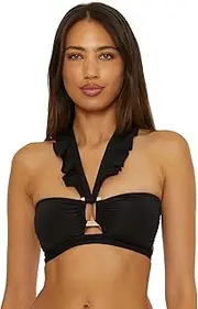 [Soluna Swim] Women's Buckle Up Shirred Bandeau Bikini Top, Adjustable, Tie Back, Swimwear Separates