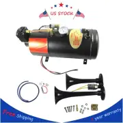 Black Train Horn Kit Loud 2 Trumpet + 120 PSI Air Compressor Complete System New (for: Ford)