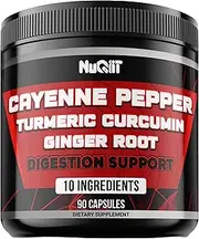 Cayenne Pepper Supplements Extract 10:1 with Turmeric Curcumin Root, Ginger Root, Citrus Bergamot & More - Digestive Health, Immune System, Heart Health & Joint Health - 90 Capsules