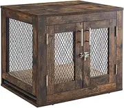 Multi-purpose dog crate, furniture dog crate, wooden dog crate with tray, fancy side table bedside table，Top load capacity 160lbs，Good ventilation，Suitable for small to medium sized dogs(Antique,S)