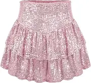 [Generic] Women Sequin Skirt Sparkly High Waist Ruffle Flowy Glitter Mini Skirts Short Shinny Skorts.