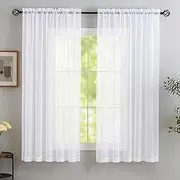 White Sheer Curtains Voile Curtains 2 Panels for Living Room, Light Filtering Rod Pocket Super Soft and Breathable Window Sheer Curtain Panels for Bedroom, Kitchen, Kids Room, 2 Panels, W132 x D160 cm