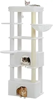 PAWZ Road Cat Tree for Large Cats, 170cm Cat Tower for Indoor Kitten,Multi-Level Cat Furniture with Large Condo,Spacious Top Perch(53x43cm), Cozy Hammock(Dia=35cm), Cats Scratching Post.White
