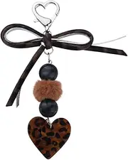 [YALLNASL] Leopard Print Y2k Bow Keychain for Purse Bag Charms for Handbags Leopard Heart Keychain for Girls Women Best Friend Birthday Gifts for Animal Lovers Friends Leopard Accessories Y2k Bow Phone Charm