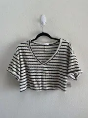 Altar'd State Miranda Striped Top Textured Crop Cuffed Sleeve Small NWT