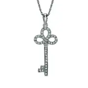 0.2 CT. T.W. Natural Diamond Clover Top Key Pendant in 10K White Gold