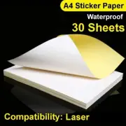 A4 Sticker Paper, Waterproof, Laser Printer, 30 Sheets, printing paper