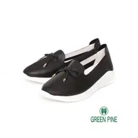 在飛比找momo購物網優惠-【GREEN PINE】真皮蝴蝶結飾輕量休閒樂福鞋黑色(00
