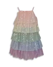 Lola + The Boys Girls' Rainbow Tiered Sequin Dress - Little Kid, Big Kid