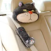 在飛比找ETMall東森購物網優惠-卡通路西法貓造型汽車頭枕貓咪安全帶套毛絨大抱枕靠墊車載抱枕