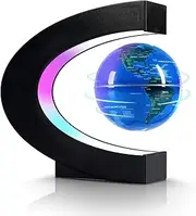 Flagest Magnetic Levitation Floating Globe, Levitating C Shape Globe with LED Lights for Educational Home Office Desk Bookshelf Decor, Birthday Holiday Chirstmas Creative Gift (Globe Diameter 3.3 Inches）