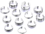 Yuren 12PCs/Set Celebrity Jewelry Retro Silver Adjustable Open Toe Ring Finger Foot Beach Jewelry