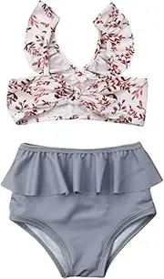 [Babieshouse] Toddler Infant Baby Girl Swimsuit Leopard Ruffle Swimwear Bikini Tankini Sunsuit 2Pcs Summer Bathing Suit