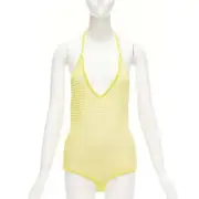 BOTTEGA VENETA 2021 Fishnet Body yellow white knitted halter leotard top S