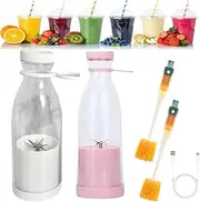 Appreciarel Blender, Portable Blenders, Appreciarel Portable Blender, 2-in-1 blender and bottle, 420ml Smoothie Blenders, With Stainless Steel Blades for Shakes and Smoothies (White+Pink)