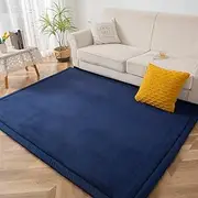 Homodoskey Play Mat Coral Velvet Area Rugs,3cm Thick Japanese Tatami Mat with Non-Slip Backing, Large Solid Color Mat for Bedroom Dormitory Yoga (Navy, 150x200x3cm)