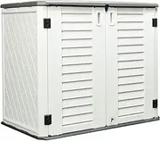 [ADDOK] Horizontal Storage Shed Weather Resistance, Large Outdoor Storage Cabinet Lockable, Thick HDEP Plastic Storage Unit for Backyards, Patio, Garden(26 Cu.ft/Ivory White)