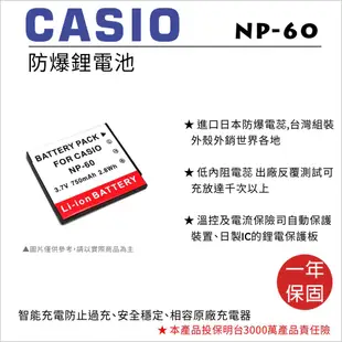 【ROWA 樂華】FOR CASIO NP-60 鋰電池 EX-S10 S12 Z20 Z29 Z80 Z85 Z90