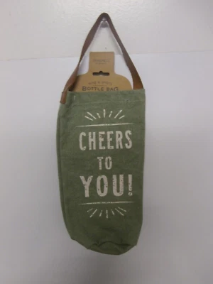New Demdaco Wine & Spirits Bottle Bag "Cheers To You!" Canvas & Leather
