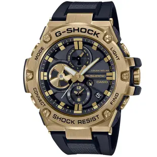 CASIO 卡西歐 G-SHOCK 太陽能x藍牙連線 奢華黑金三眼腕錶 母親節 禮物 53.8mm / GST-B100GB-1A9