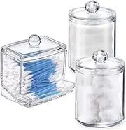 WISIEW Swab Holder Canisters with Lid, Bathroom Qtip Dispenser Apothecary Jars, Clear Plastic Cotton Ball Pad Container for Cotton Swabs, Q-Tips, Make Up Pads, Cosmetics