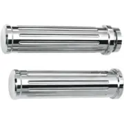 Pro-One Chrome Grooved Billet Hand Grips for Harley Cable Throttle 84-17
