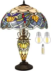 Tiffany Lamp Blue Stained Glass Lotus Mather-Daughter Vase Table Lamp 16X16X24 I
