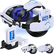 MQ Series Elite Strap for Meta Quest 3/Quest 2, Adjustable VR Head Strap with Two Buttons, Removable 15000 mAh Battery and Charging Station - Extends Playtime for Oculus Headset Accessories
