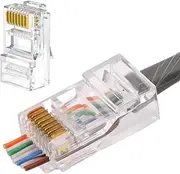 Cat6 Passthrough RJ45 Ends Connectors, 100pcs, Ethernet Cat5e Cat5 Cable Crimp Plugs Modular UTP 8P8C for Solid Wire and Standard LAN Clips Camera CCTV Network Connector Pass Through Plug Clip