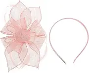 [TEMPNAP] Vintage Tea Party Fascinator Headband Elegant Floral Mesh Hair Accessory for Cocktail Events Weddings and Special Occasions Bridal Hair Toppers Blush