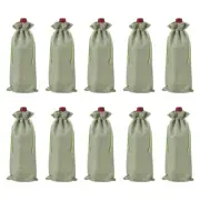 10pcs Burlap Wine Bags, Wine Bottle Gift Bags with Drawstrings, Light Green