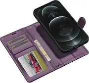 [Procarcasa] for iPhone 13 Wallet Case,for iPhone 14 Flip Case,2 in 1 Magnetic Detachable Case with Card Holders Stand Feature PU Leather Phone Cover-Dark Purple