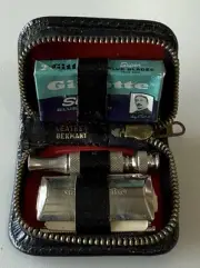 Vintage Gillette Mini Travel Safety Razor With Sealed Super Blue Blades - NOS