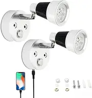 2Pcs 12V Caravan Reading Light Polished Aluminum Warm White Touch Dimming LED Spotlights With USB Port Campervan Wall Reading Lamps for Motorhome Caravan Boat