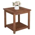 Outdoor Patio Side Table Coffee Table with Storage Shelf Wood Square