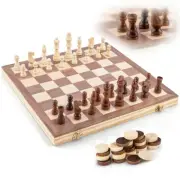 Ondekt Wooden Chess Set, Handcrafted, 15" Foldable Board, Bonus Checkers Pieces