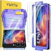 YWXTW EZ Alignment for Samsung Galaxy Z Flip 6 Screen Protector, [Strengthen Crease Test] 3Pcs Inner Soft EPU Film+2Pcs Front Display Tempered Glass+1 Set Camera lens Protector, Anti Scratch